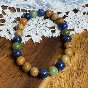 WOOD JASPER, SODALITE, JADE handmade crystal bracelet 7.5”